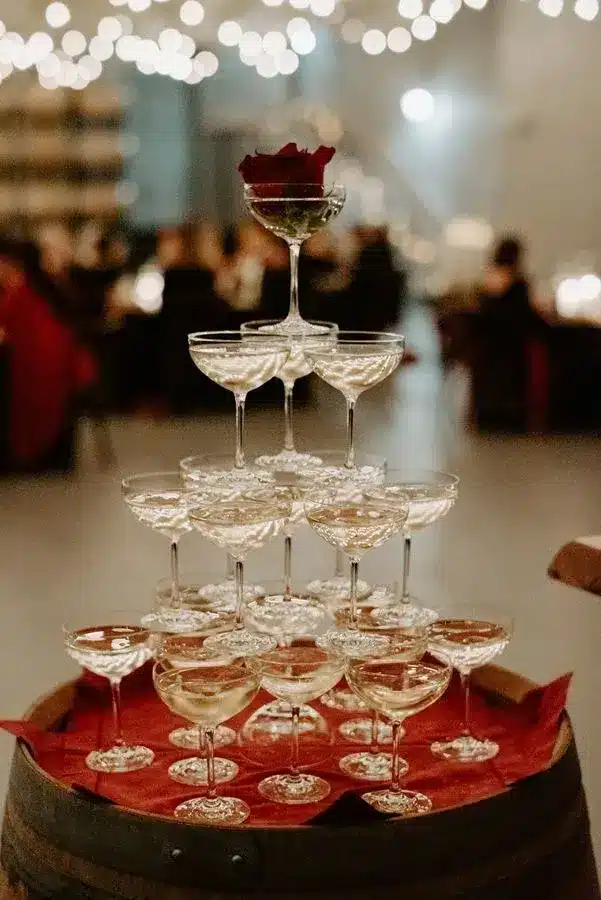 Champagne tower by Herban Feast wedding and event catering