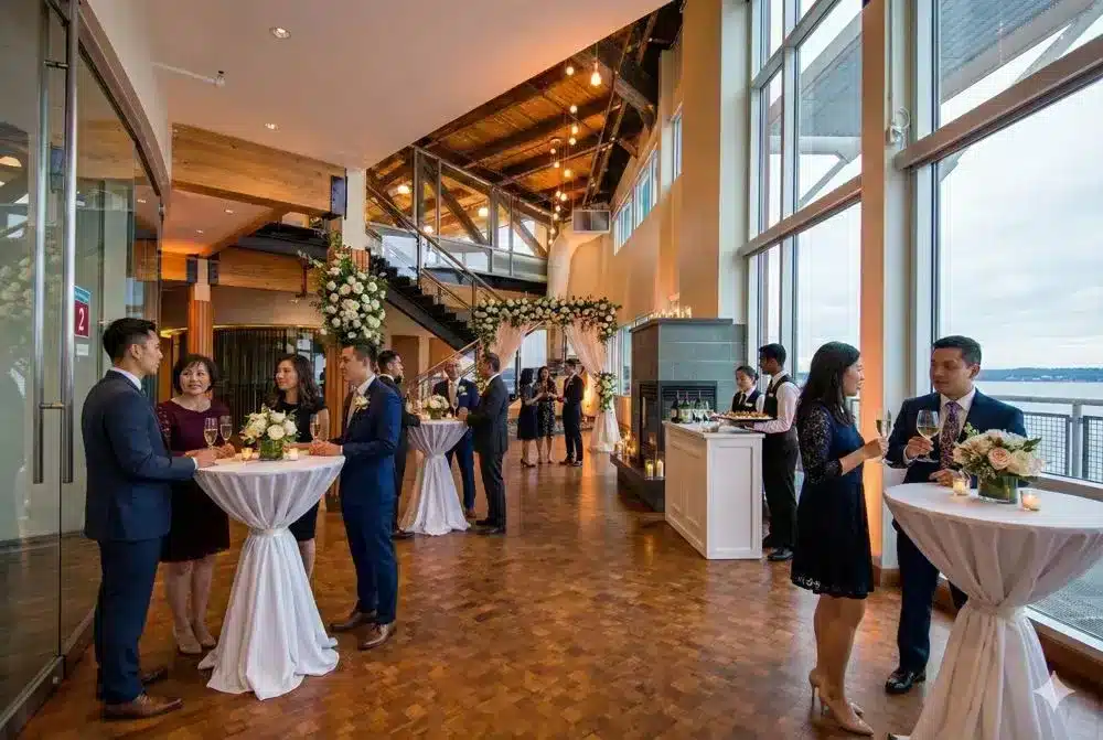 Corporate event reception at The Point at Pier 70 in Seattle