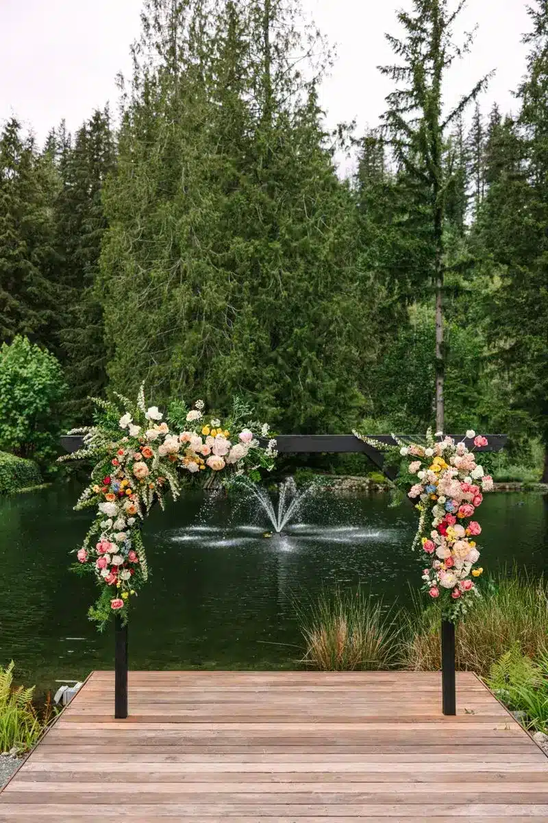Lakeside dock at Gray Bridge, a forested wedding and retreat venue near Seattle