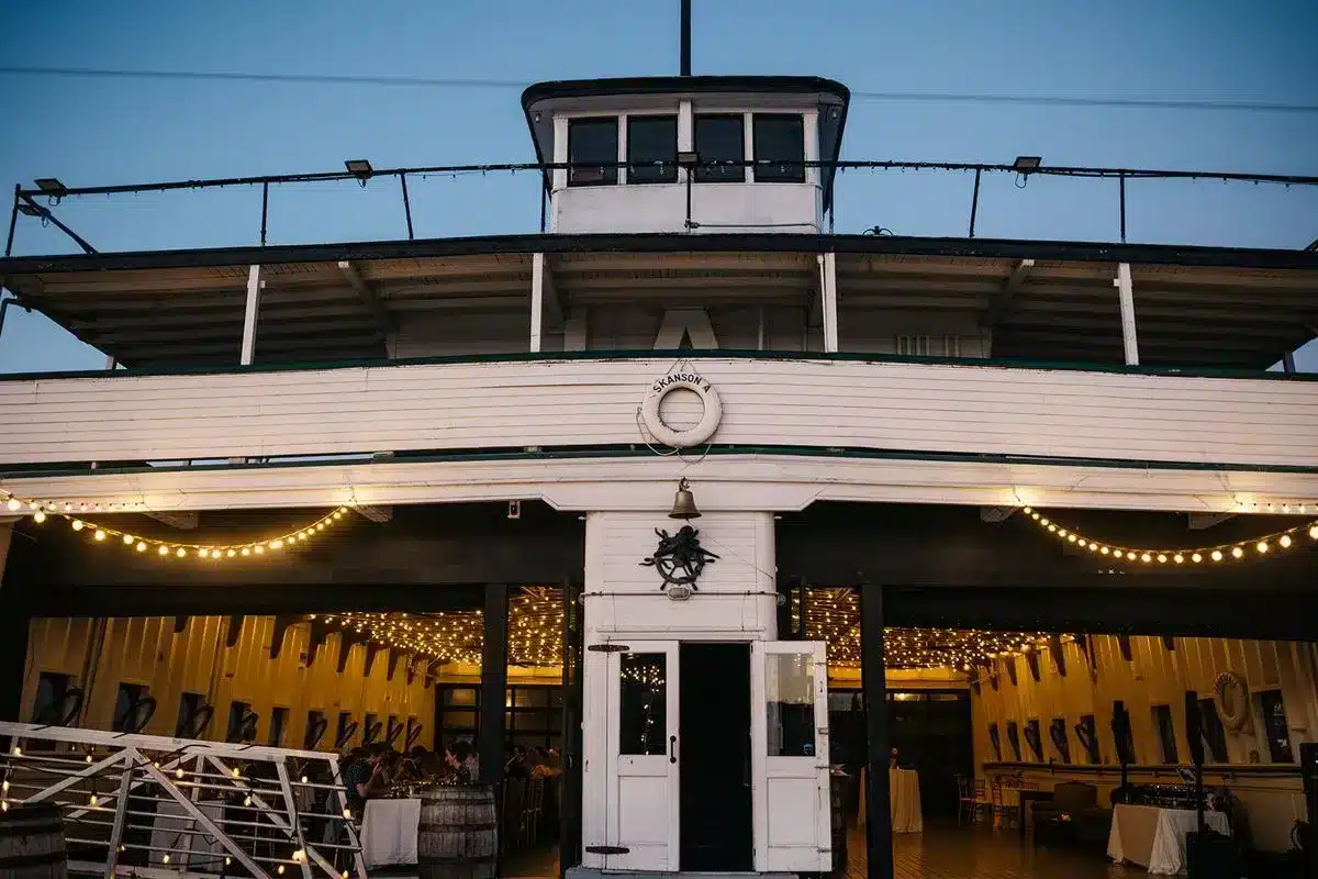 The MV Skansonia, a historic 1929 wooden ferry event venue on Lake Union in Seattle